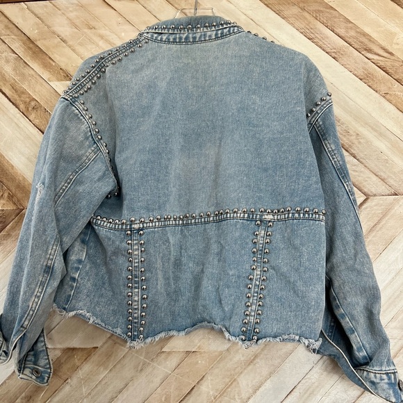 Studded Denim Jacket with 'LOVE' Patch - Picture 3 of 4